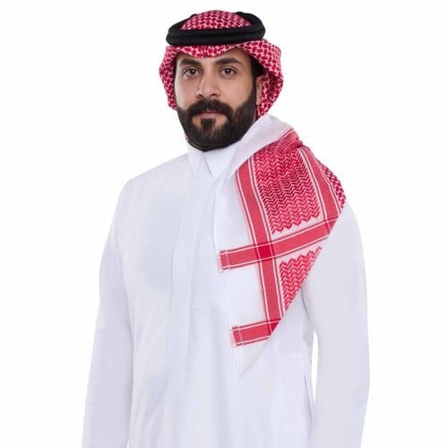 شماغ العجلان (الذهبي) رجالي أحمر غامق ٤ ختم اسود