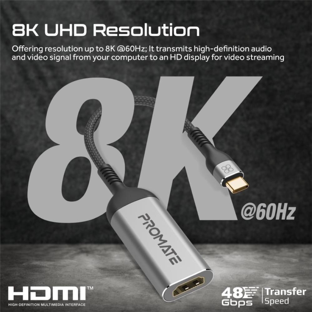 أفضل كابل USB-C إلى HDMI بدقة 8K، متوافق مع أنظمة iOS وWindows وAndroid مع سهولة التوصيل والتشغيل PromateMediaLink-8K