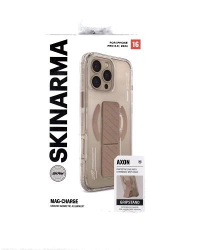 جراب SKINARMA (AXON) شفاف مع ستاند بني فاتح ايفون...