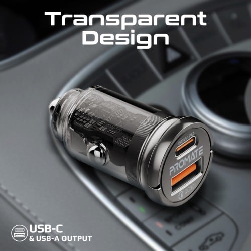 شاحن سيارة فعّال ومدمج بتصميم شفاف يتميز بمنفذ USB...