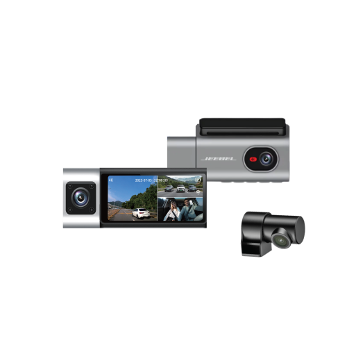 داش كام JEEBEL S500 - كاميرا سيارة ثلاثية العدسات امامي و خلفي و داخلي بدقة 4K + 2K + 1080P - مع GPS وواي فاي 5G - رؤية ليلية متقدمة تسجيل ومراقبة 24 ساعة