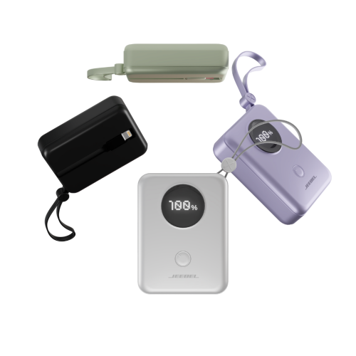 Jeebel باور بانك 10000mAh بشاشة رقمية – PD سريع 22.5W مع كابلات Lightning وType-C مدمجة – 4 ألوان