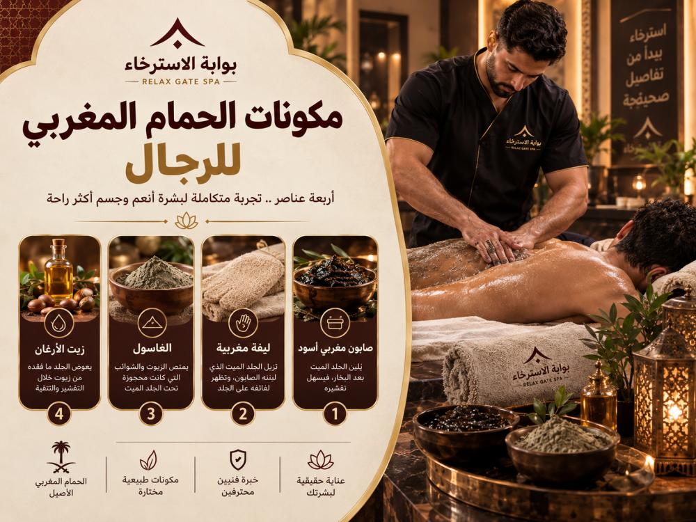 مكونات الحمام المغربي للرجال من الصابون المغربي والليفة والغاسول