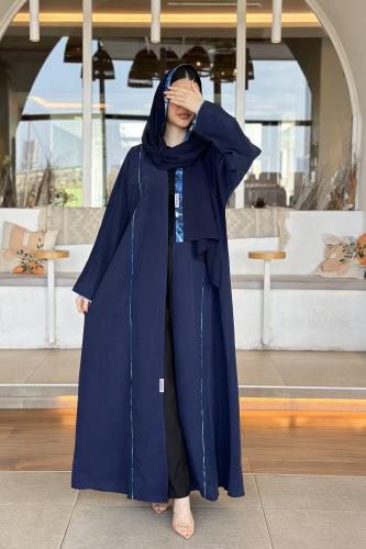 عباية كريب مغسول كحلي مع قطن