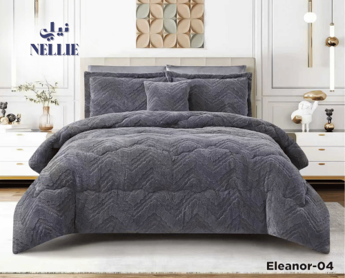 مفرش نفرين  ELEANORE ROYAL VELVET | إليانور رويال مخمل الشتاء 7قطع لون رمادي غامق
