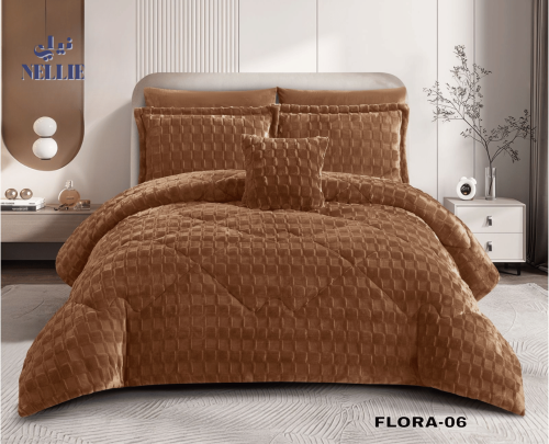 مفرش نفرين  FLORA ROYAL FUR | فلورا رويال فرو الشتوي 7قطع شتوي لون بني غامق