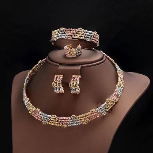 طقم بديل الذهب مطلي بالذهب مكس ذهبي و فضي و روز قو...