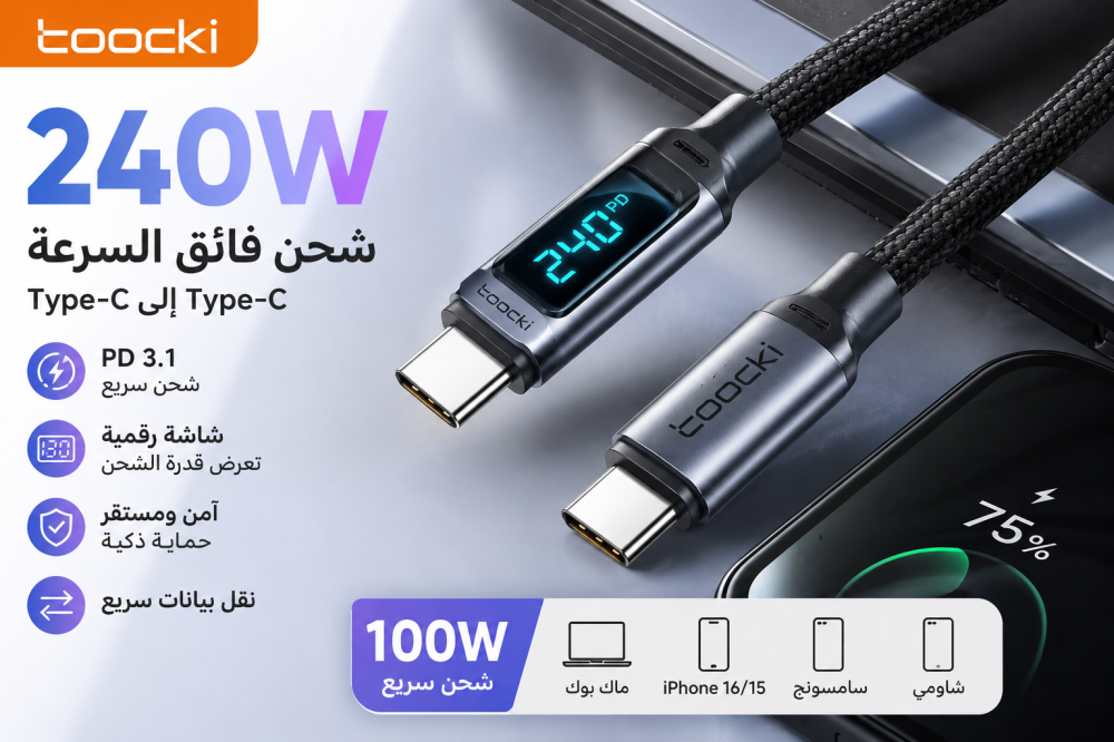كابل Toocki USB-C إلى USB-C: هل يستحق الشراء؟ دليلك لاختيار كابل شحن سريع وآمن