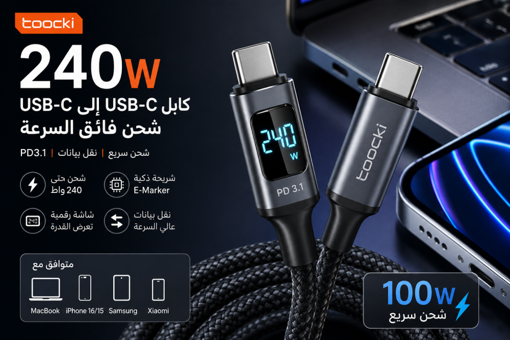 240 واط أم 100 واط؟ دليل اختيار أفضل كابل USB-C للشحن السريع