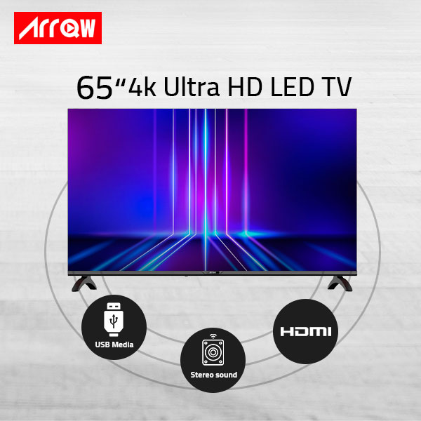 شاشة تلفزيون ارو 65 بوصة سمارت فوركيه ويبوس تدعم جميع البرامج  برسيفر داخلي و ريموت ماجيك