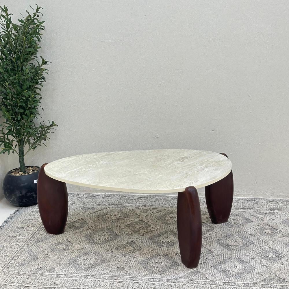 طاولة ستون سطح بديل حجر ملمس خشن  قاعده خشب لون بني