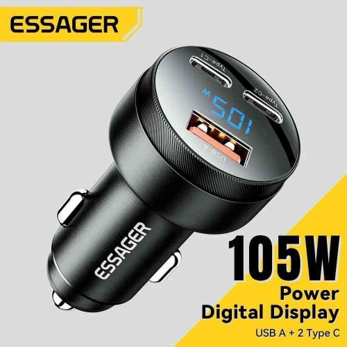 شاحن سيارة أصلى من esessager 105W من النوع USB A+2...