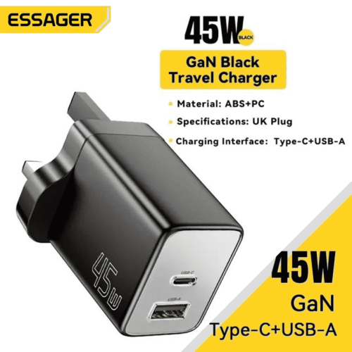 شاحن جدارى أصلى من esessager 45W من النوع USB A+C...