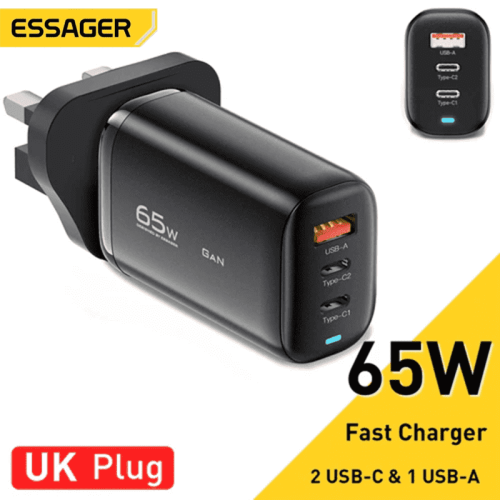 شاحن جدارى أصلى من esessager 65W من النوع USB A+2C...