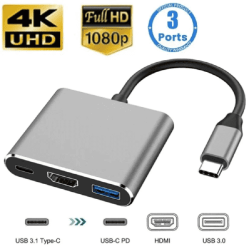 محول 3 فى 1 من TYPE C الى ( USB + HDMI + TYPE C )