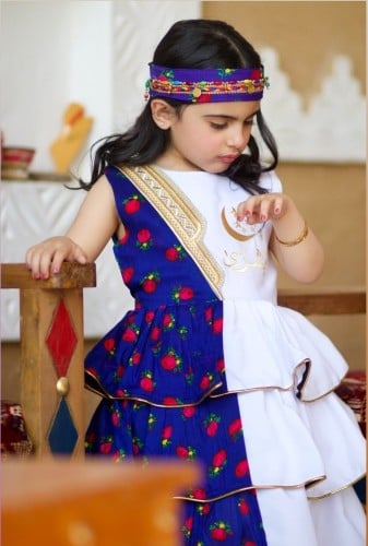 فستان شالكي ازرق/ابيض