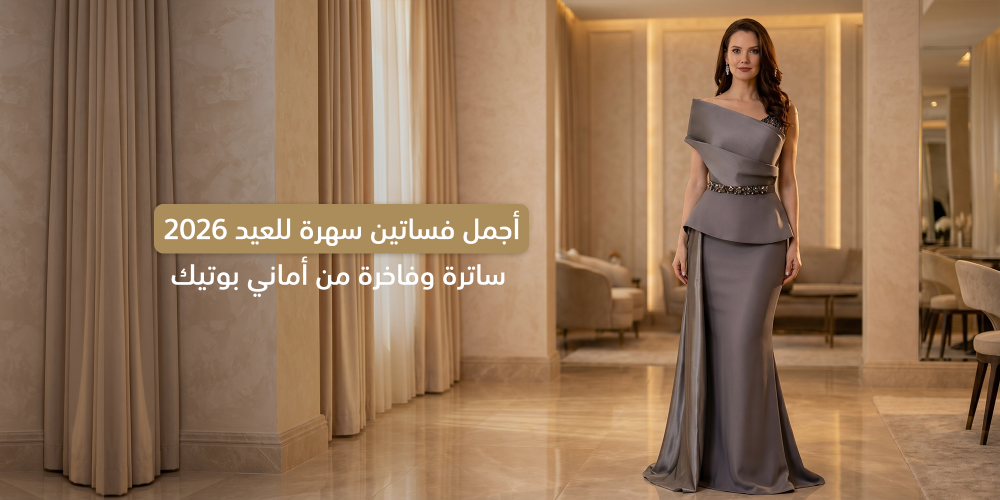أجمل فساتين سهرة للعيد 2026 ساترة وفاخرة من أماني بوتيك