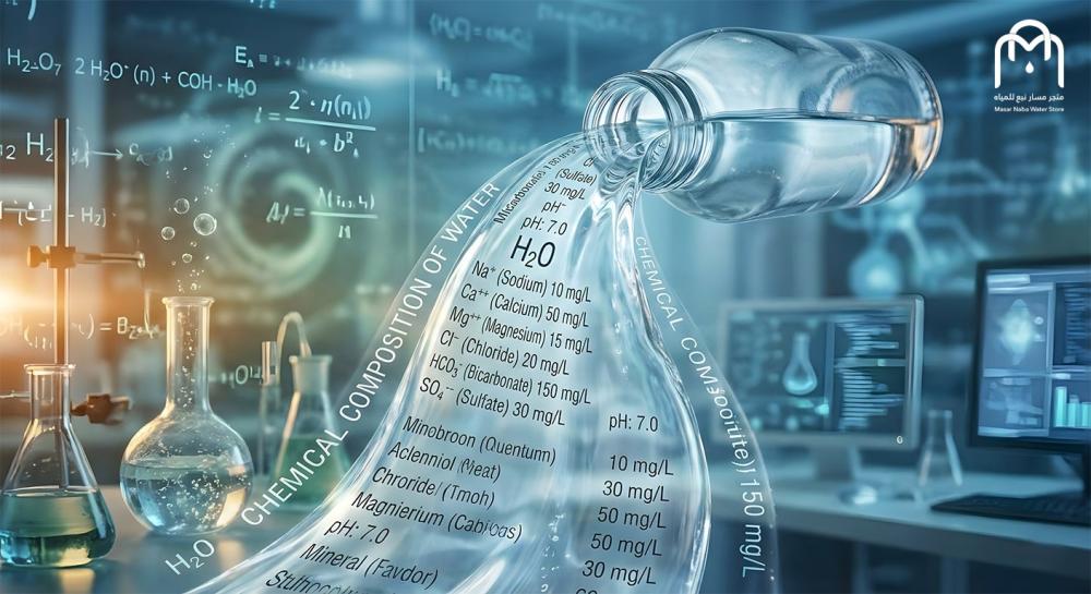 عبوة مياه معبأة توضح قراءة PPM وTDS مع عناصر المعادن مثل الصوديوم والك