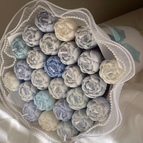 Blue Peonies candles bouquet