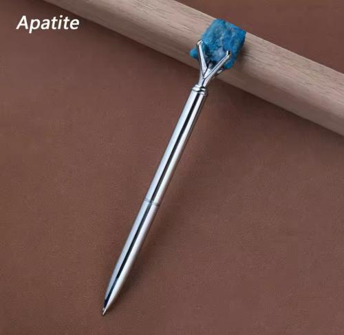 أقلام بحجر APATITE الأزرق مع حامل للقلم