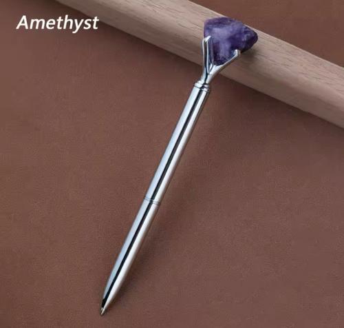 أقلام بحجر AMETHYST البنفسجي مع حامل للقلم