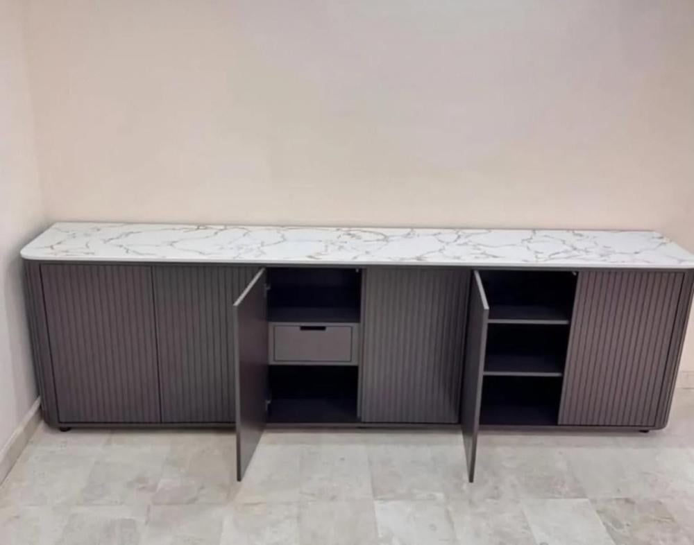 طاوله بوفيه  خشب مقلم الجرزبسطح رخام طبيعي