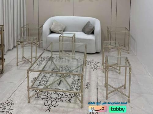 طقم طاولات مجلس مرتفع جزاز مع حديد ( 1+4+2)