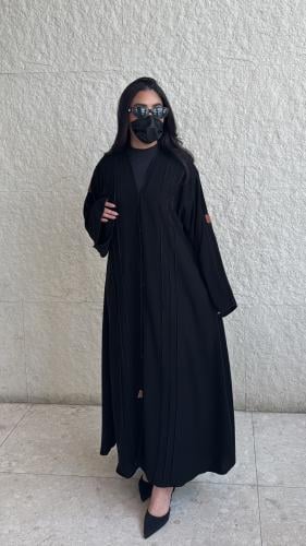 عبايه نص كلوش قيطان كريب ملكي كوري زرار كامل - M51...