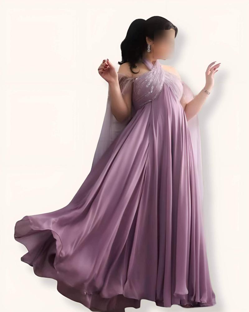 green emerald velvet dress Lilac Maternity Gown, Asymmetric & One Shoulder, Baby Shower, pregnant  Guest – Chic Bump Club main image 1