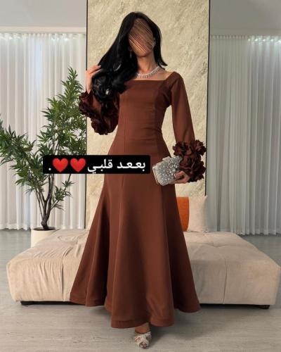 فستان العيد بني بكرستال فاخر