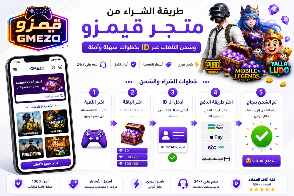 شرح طريقة الشراء من متجر قيمزو GMEZO وشحن الألعاب عبر ID بسهولة وأمان