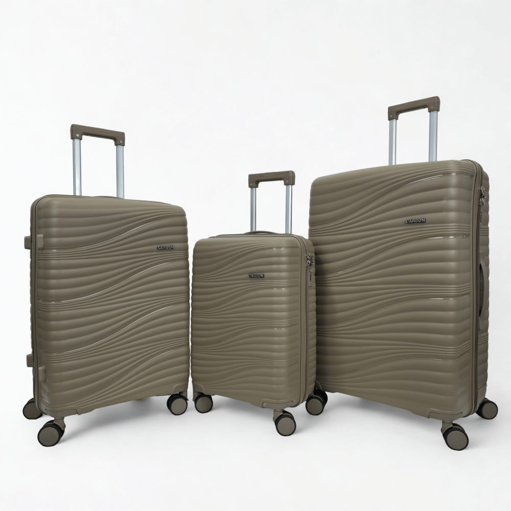 طقم حقائب سفر 3 قطع ضد الكسر بني فاتح