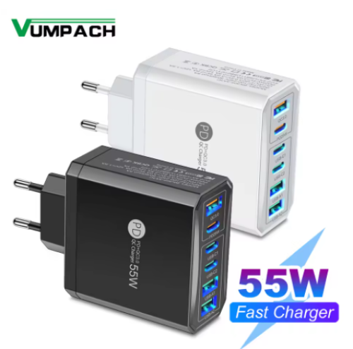 55 واط 3 USB 3 PD شاحن شحن سريع QC3.0 شاحن السفر آ...
