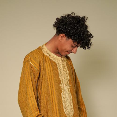 قفطان الأصالة تطريز سلطاني عريض - اصفر