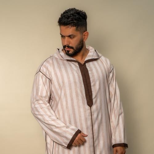 جلابة هودي - بني بتطريز بني غامق