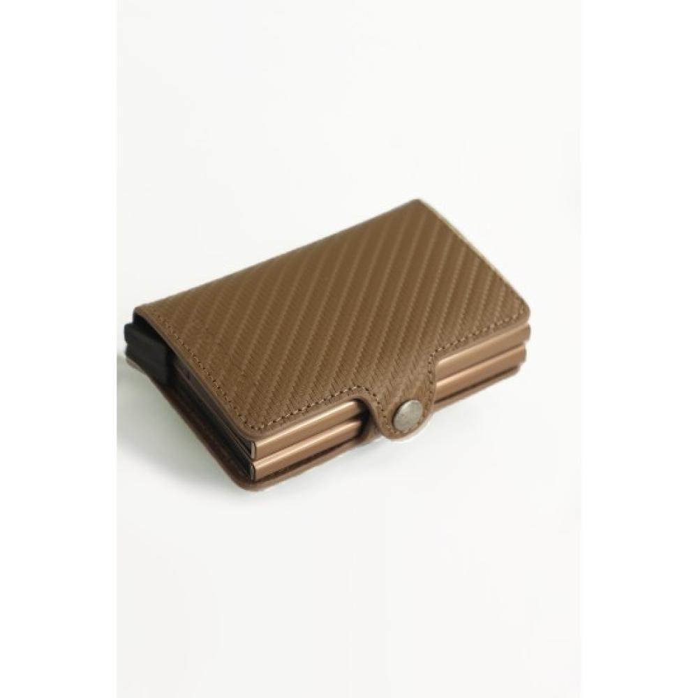 محفظة ذكية بآلية سحب بطاقات – كربون بني  أنيق