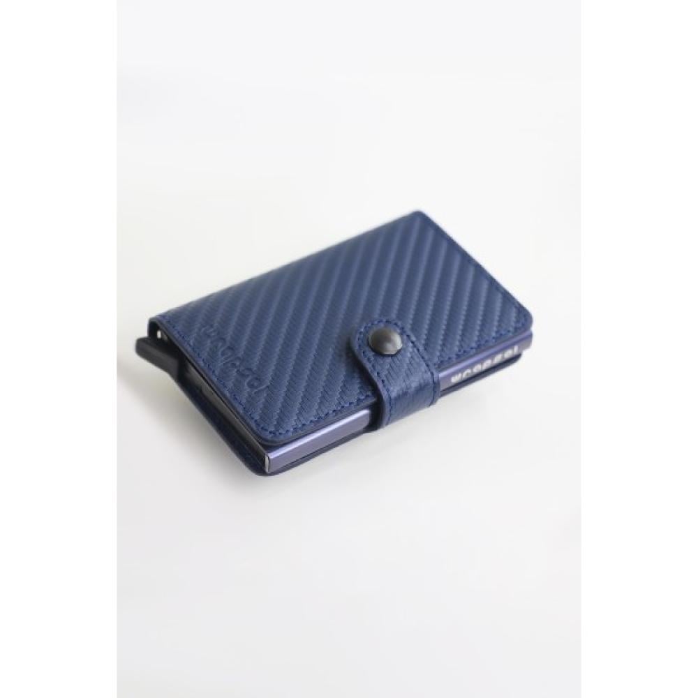 محفظة ذكية بآلية سحب بطاقات – كربون أزرق  أنيق