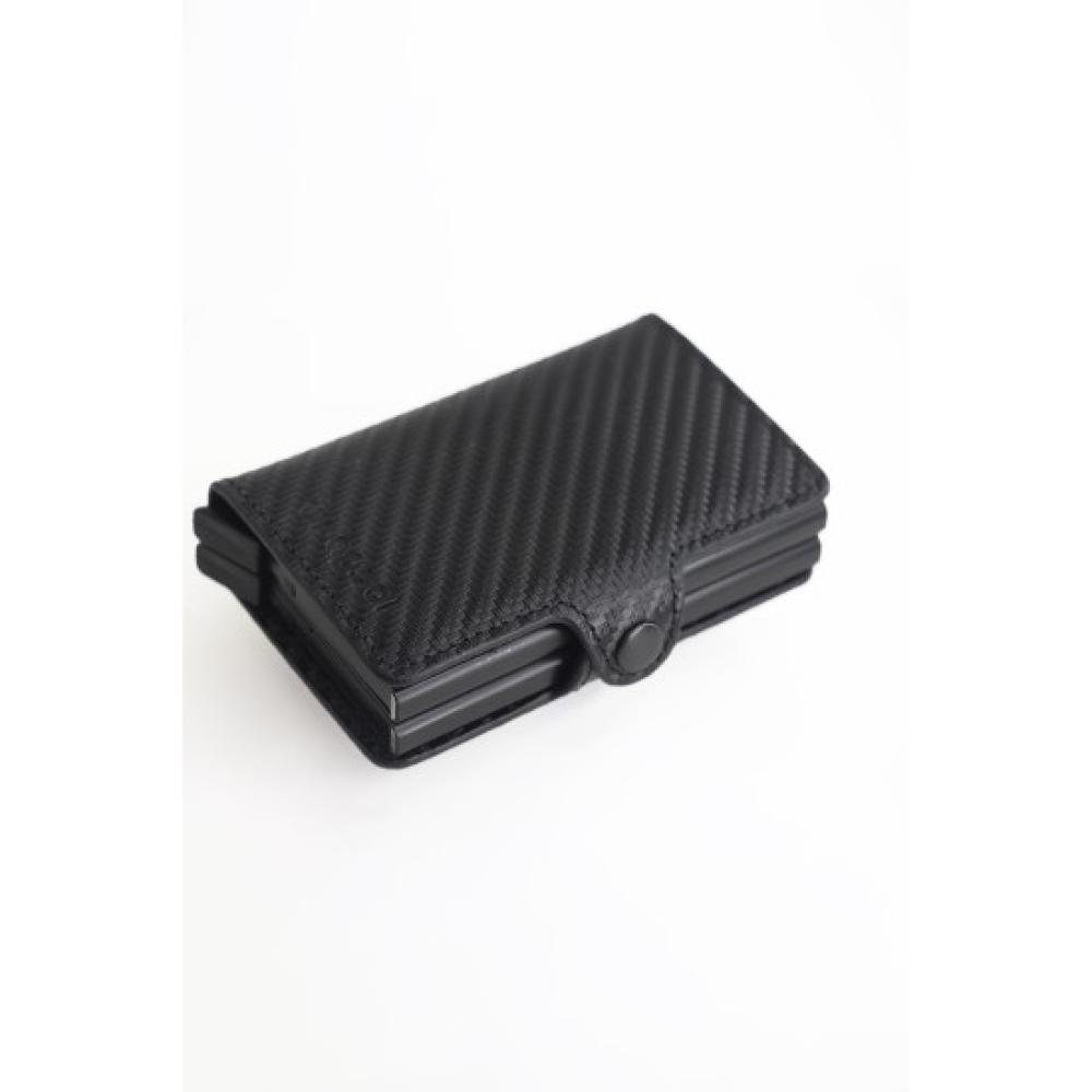 محفظة ذكية بآلية سحب بطاقات – كربون أسود أنيق