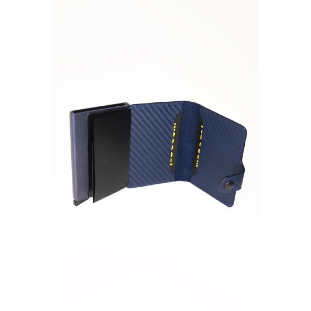 محفظة ذكية بآلية سحب بطاقات – كربون أزرق  أنيق