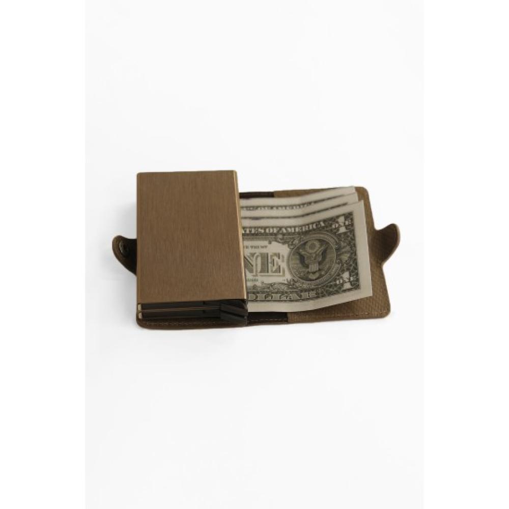 محفظة ذكية بآلية سحب بطاقات – كربون بني  أنيق
