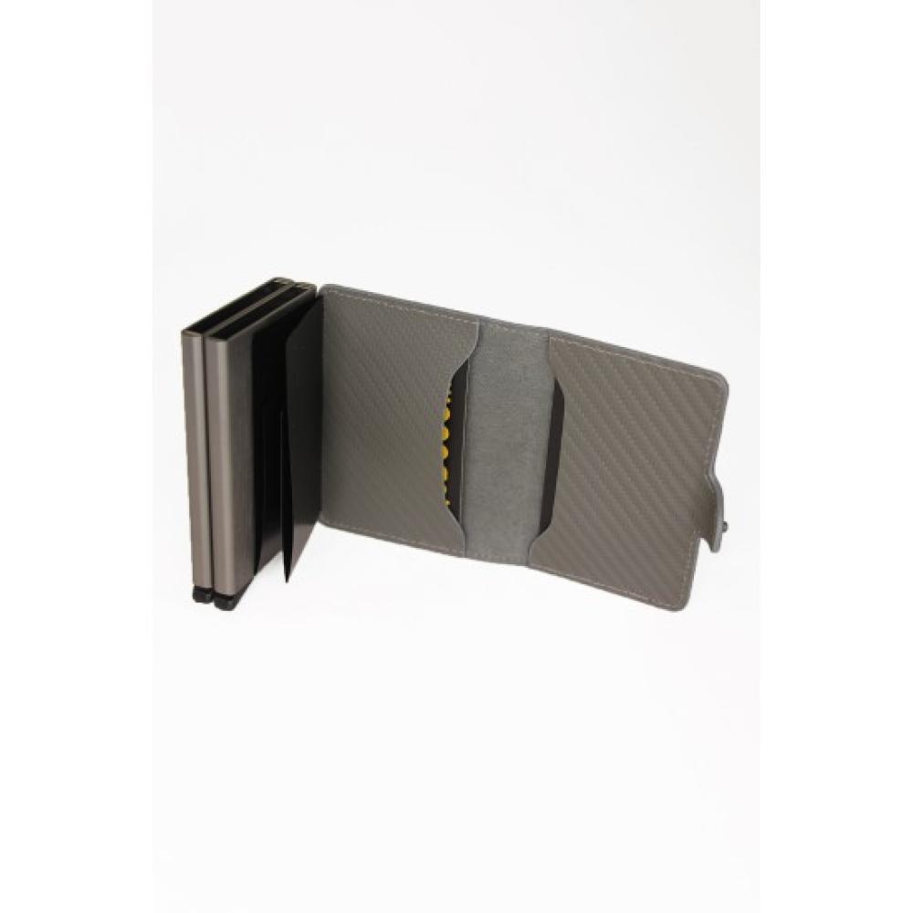 محفظة ذكية بآلية سحب بطاقات – جلد رمادي أنيق