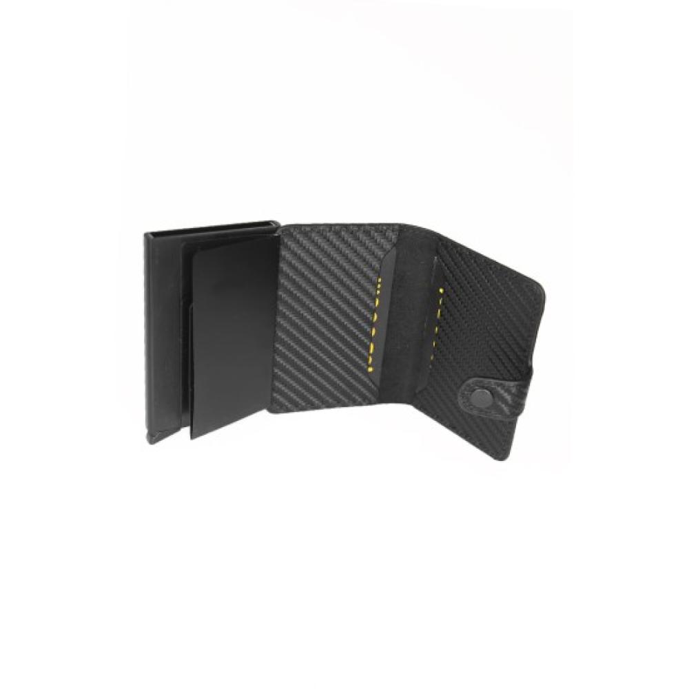 محفظة ذكية بآلية سحب بطاقات – كربون أسود أنيق