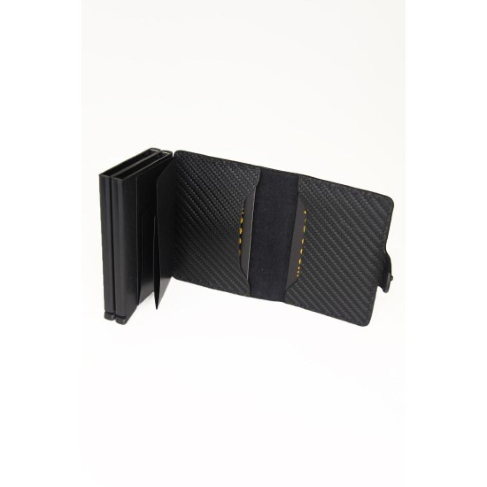 محفظة ذكية بآلية سحب بطاقات – كربون أسود أنيق