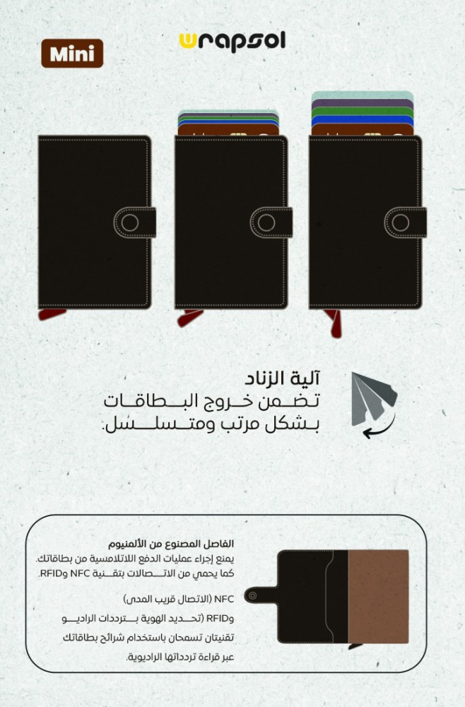 محفظة ذكية بآلية سحب بطاقات – كربون أسود أنيق