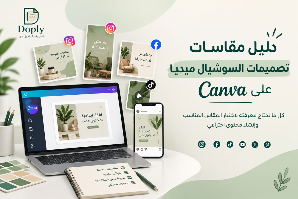 دليل مقاسات تصاميم السوشيال ميديا على Canva من دوبلي