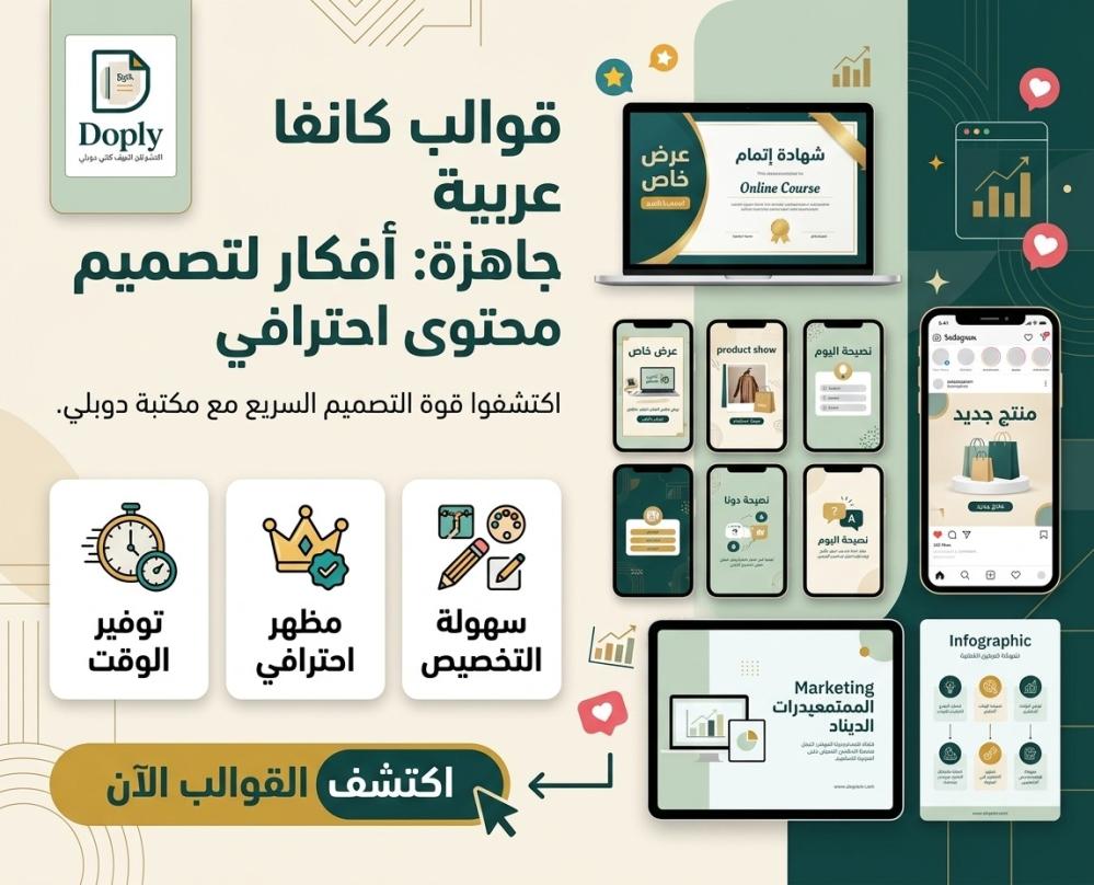 قوالب كانفا عربية جاهزة: أفكار لتصميم محتوى احترافي من دوبلي