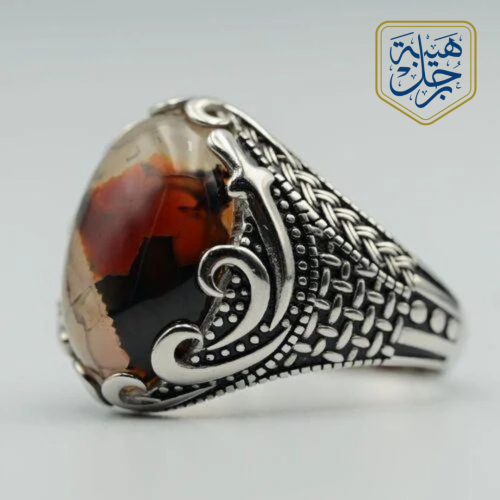 خاتم رجالي عقيق مزهر عيار (925)