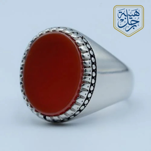 خاتم فضه عيار 925 عقيق احمر