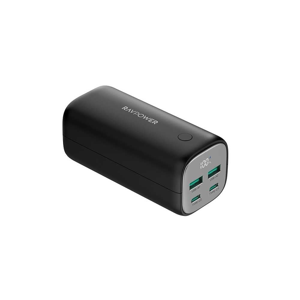 بطارية متنقلة راف باور بقوة 70 واط بسعة 20000 ملي امبير منفذين تايب سي ومنفذين USB-A - اسود