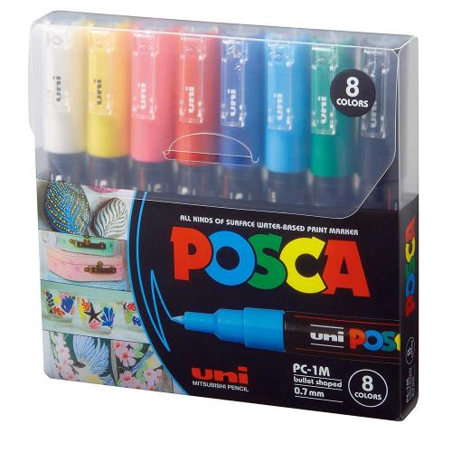 مجموعة 8 أقلام تخطيط ملونة بوسكا - uni ball
